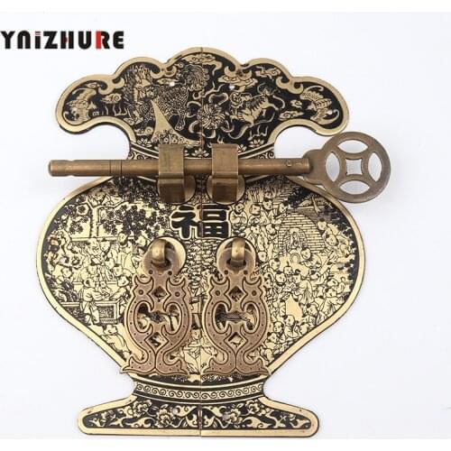 244mm 140mm Antique Solid Wood Chinese Furniture Pure Copper Handle Vase Cabinet Wardrobe Drawer Door Handles Cabinet Knobs