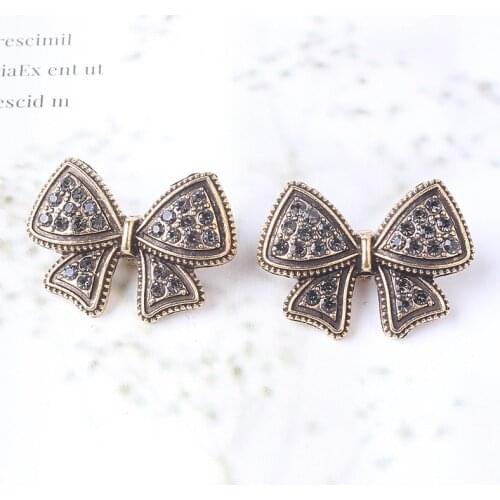 5pcs/lot Alloy Creative Rhinestone Gold Bow Pendant Button Ornaments Jewelry Earrings Choker Hair bag DIY Jewelry Accessories