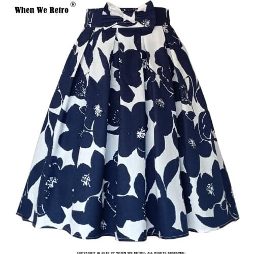 White Blue High Waist Bow Floral Skirt SS0012 XS-XXL Y2K Vintage Cotton Plus Size Women Clothes Pleated Summer Skirts