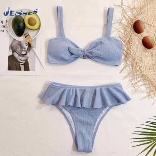 Brazilian Bikinis Woman Ruffle Beachwear Sexy Two Piece Suit Solid Color Casual Swimwear For Lady 2021 Swimsuit 2021 Biquni Sets