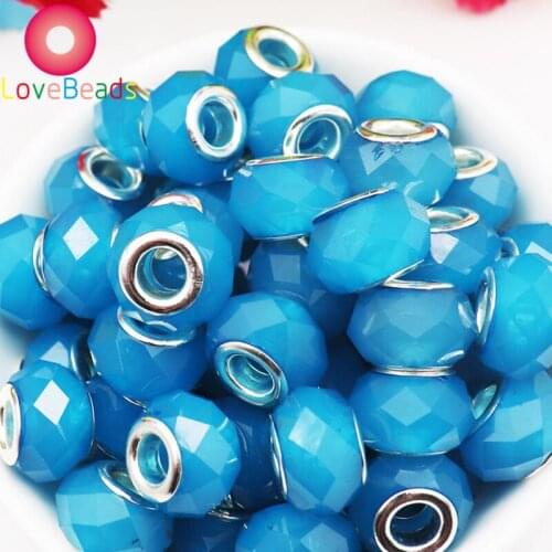 10Pcs Resin Jelly and Glass Faceted Rondelle Large Hole Spacer Beads Murano Charms Fit Pandora Bracelet Bangle Jewelry Making