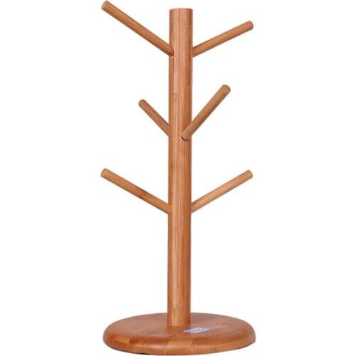 Wooden Tree Shape Coffee Mug Drying Cups Storage Rack Holder Home Kitchen Drain Hanger Stand Organizer with 6 Hooks EF