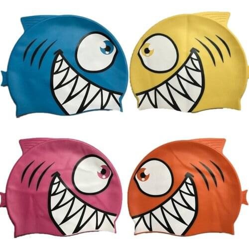 Child Kids Silicone Swimming Cap Cartoon Shark Elastic Swim Pool Cap Comfortable High Quality Bathing Hats For Boys Girls Babies