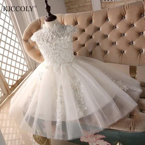 Glizt Bead White Tulle first communion dresses for girls Vestido Daminha Casamento Luxury Ball Gown Organza Flower Girl Dresses