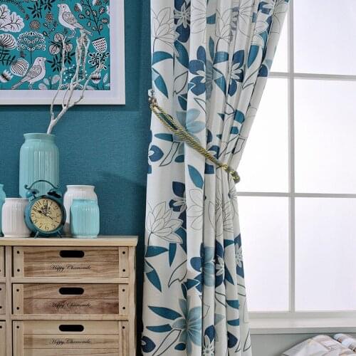 Blue American Pastoral Curtains for Living Room Bedroom Floral Printed Curtains Decor Purple Window Treatment Drapes Custom