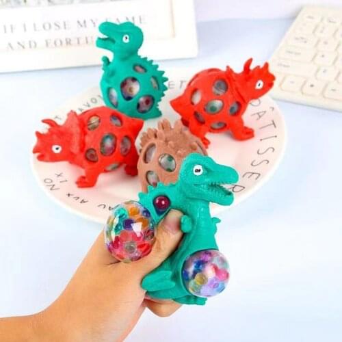 Fidget Stress Reliever Toys Dinosaur Model Squishy Mesh Ball Squeeze Relief Autism Kids&Adult Toys Cartoon Dinosaur Grape Ball