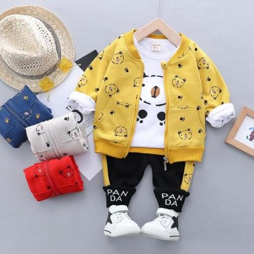 Boys Clothing Sets Toddler Bear Zip-up Shirt Baseball Jacket + Cotton T-shirt + Pants 3pcs Clothes Boys Sports Wear Tracksuits