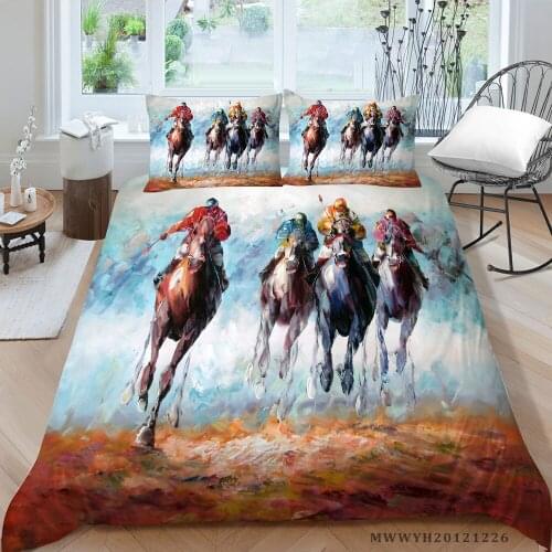 King Size Bedding Set Horse Racing Print Artistic Duvet Cover For Boys Queen Single Double Twin Full Bed Set High End
