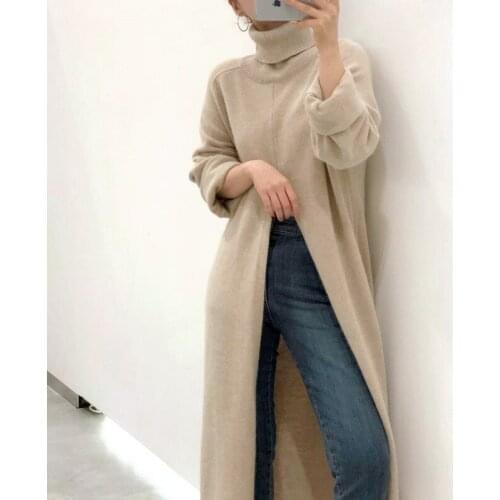 Korean Chic Autumn Winter Pullover Loose Leisure Fork Knee Length Sweater Sams Tree Official Store Pull Mohair Femme Top Female
