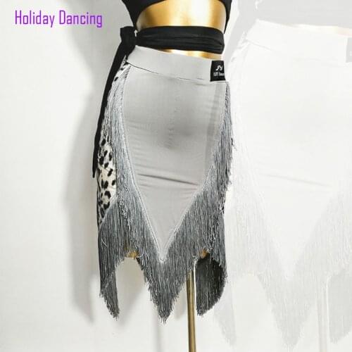 Leopard Design Women Latin Dance Skirt Fringe Latin Dancing Skirt Practise Cloth Samba Tango Chacha Dancing Performamnce LW544