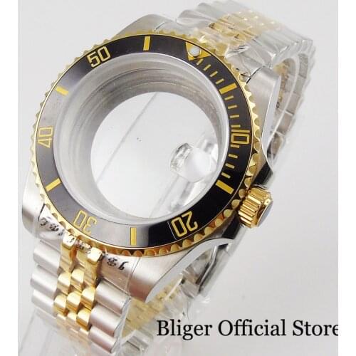 Gold Coated Mechanical 40mm Watch Case For NH35 N35A Sapphire Crystal Two-Tone Jubilee Bracelet Seeing Through Back