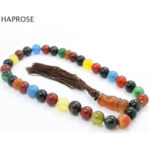 Multicolor agate bracelet Round Shape beads Prayer 33 beads Islamic Muslim tasbih Allah Rosary Trendy agate Free shipping