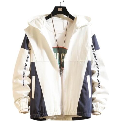 Men Casual Jacket Hooded Windbreak Letter Print Rib Sleeve Teen College Jacket Young Men Clothes Spring Coats Plus Size,ZA328