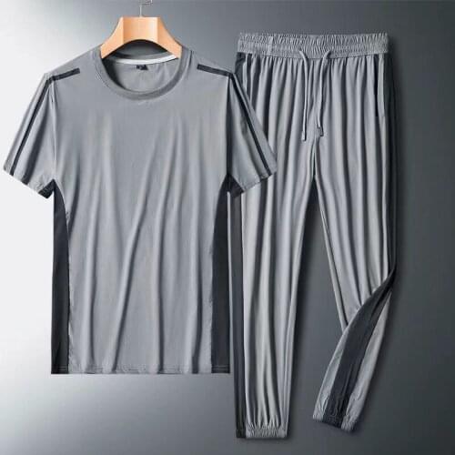 2021 mens new silk skating silk short-sleeved suit summer leisure sports quick-drying two-piece suit