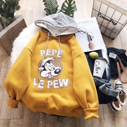Autumn Spring New Japanese Women Harajuku Cute Funny Cartoon Basic Hooded Hoodie Lady Outwear Warm Sweatshirts XXL