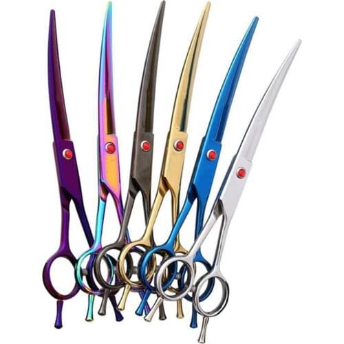 7" Professional Beauty 440A Stainless Steel Blunt Straight Thinning Curved Hairdressing Hair Cutting Canine Hairdresser Scissors