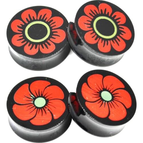 1Pair Acrylic Print Flower Logo Saddle Ear Plug Double Flared Flesh Tunnel Ear Expander Ear Gauge Piercing Body Jewelry