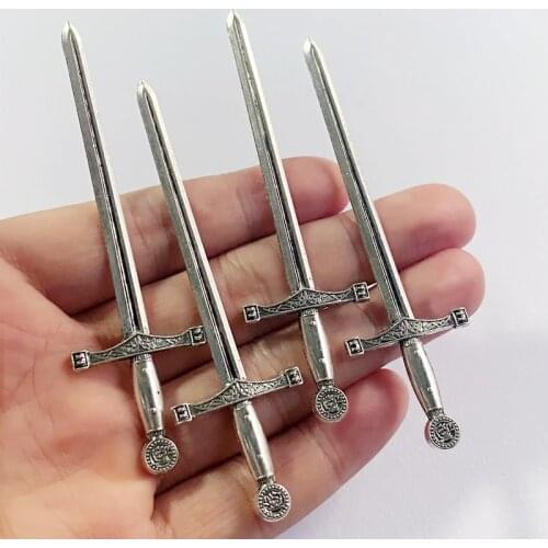 12pcs/Lot 86x24mm Sword Charms Pendant Accessories Tibetan Silver Color Tone Findings Jewelry Making Supplies Wholesale