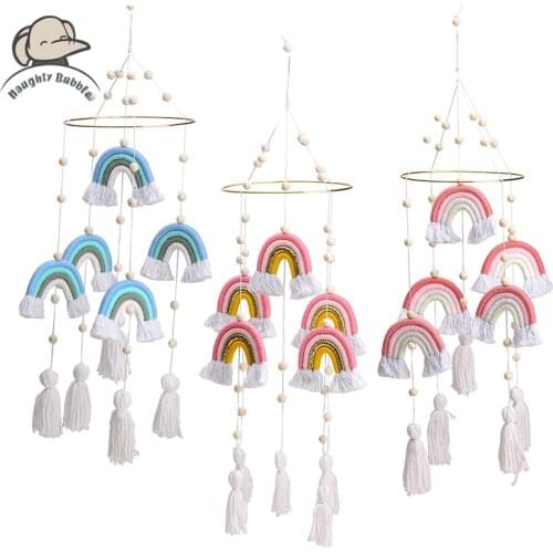 Baby Rattle Crib Mobile Toy Wooden Rainbow Bed Bell Musical Box Bed Hanging Rattles 0-12 Month Newborn Baby Infant Crib Toy Gift