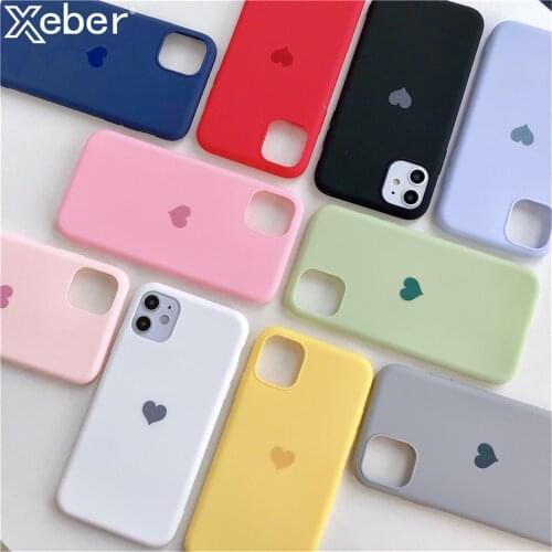 Cute Love Heart Phone Casee For iPhone 11 12 Pro Max 6 6S 7 8 Plus X XR XS SE 12mini Simple Solid Color Soft Silicone Back Cover