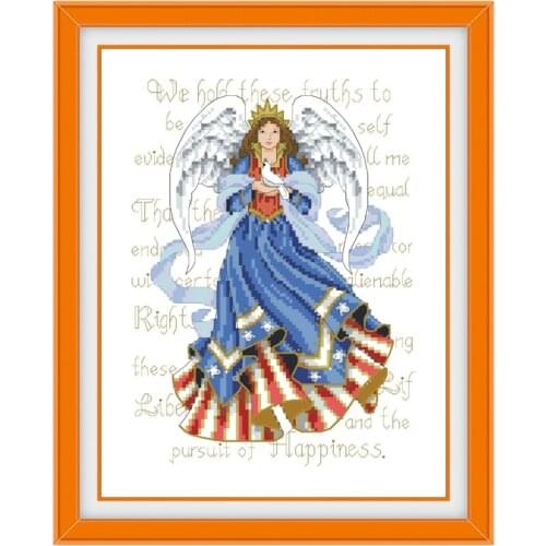 Dreampattern Patriotic angel cross stitch kit pattern design 18ct 14ct 11ct unprint canvas embroidery DIY needlework
