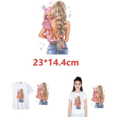 Mommy And Baby DIY Patches On Cloths Iron on Heat Transfer Printing Patches Stickers for Clothes T-shirt Appliques Washable