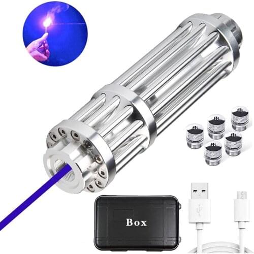 High Power Blue/Green/Red Laser Pointer USB Charging 450nm 2000m Focusable Blue Laser Flashlight Burn Match Candle Lit Cigarette