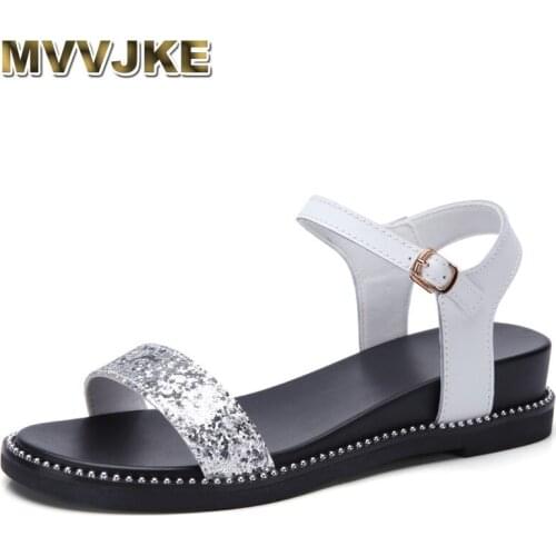 MVVJKESummer Glitter Luxury Sandals Women Lightweight Comfort Flat Ladies Sandals Shoes Buckle Beach Sandals Shoes WomanFlipflop