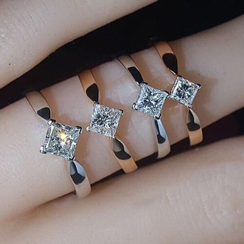Fashion Geometric Square Rings for Women Rose Gold/Silver Rings Female White Zircon Rings Wedding Band Jewelry joyas de plata