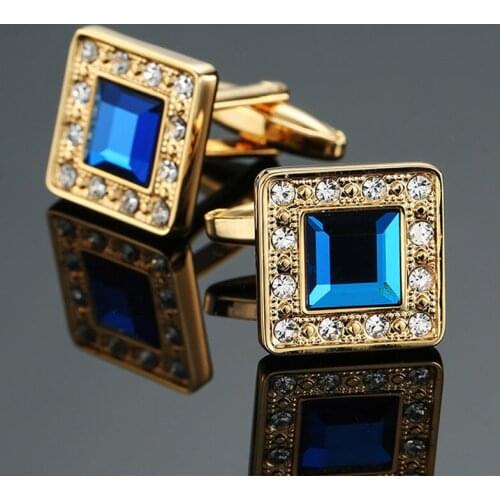Golden Crystal CUFFLINKS NEW JEWELRY high quality square Cufflinks mens wedding shirt suit pin badge button gift