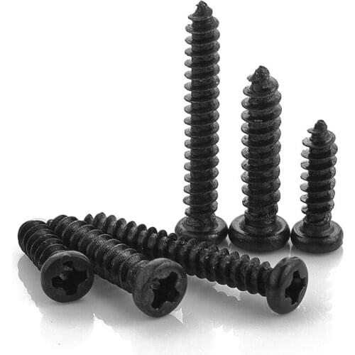 100PCS M4PA iron plated black m3 cross groove round head pan head self-acting screw M4 black self-tapping nail