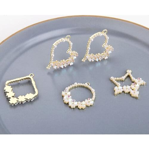 4pcs French Style elegant color shell flower Earring for Women Vintage wreath Love earrings star pendant DIY jewelry materials