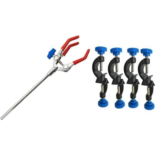5pcs Lab Clamp Finger Style Large Grip Adjustment Range Rod Length - 1pcs 3 Prong & 4pcs 2 Boss Heads