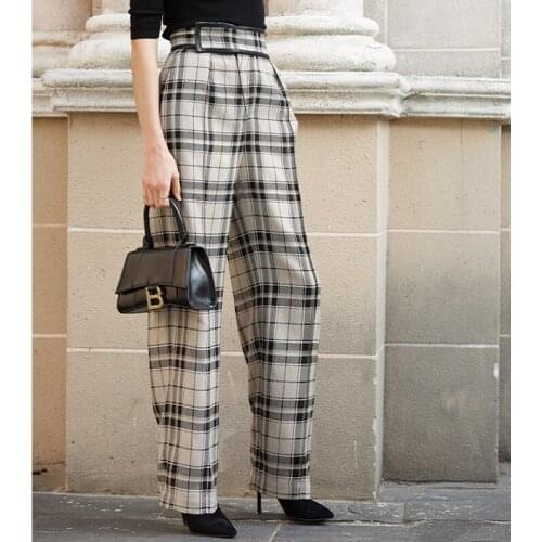 Amyenjoylife Women's Plaid Trousers