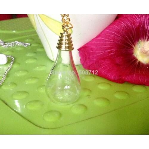 Free shipping!Glass Globe Necklace DIY Set - 24" Gold Chain & Gold Cap &18x30mm Water drop flat base Clear Glass Globe