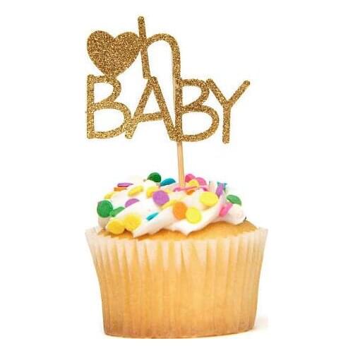 GLITTER oh baby birthday Gender Reveal cupcake toppers baptism Christening party decoration doughnut food toothpicks