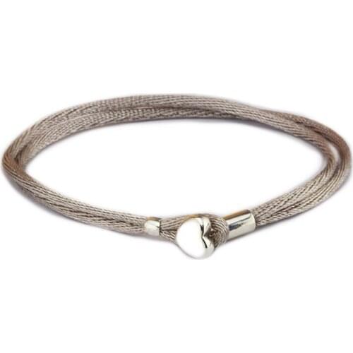 Compatible With European Jewelry Grey Green Fabric Cord Bracelet 100% 925 Sterling Silver Bangles DIY Wholesale