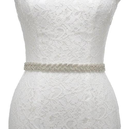 Womens Fashion Rhinestone Bridal Crystal Beaded Wedding Sash Belt with Satin Ribbon (17.7*1 inch)