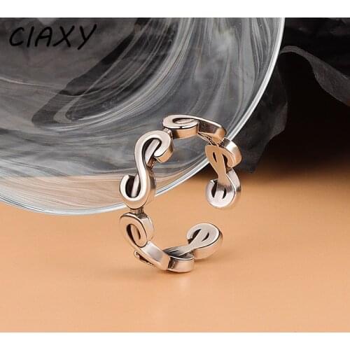 CIAXY 925 Sterling Silver Geometry Coin Symbol Design Rings for Women Personality Opening Ring Fashion Retro Thai Silver Jewelry