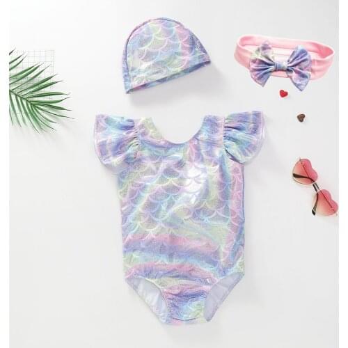 Cute Princess Kids Baby Girl Mermaid Swimwear Backless Bowknot Bikini Swimsuit Swim Swimmable Bathing Suit Beachwear with Hat