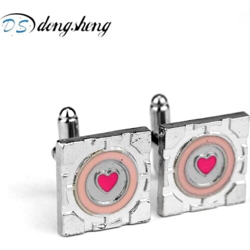 Dongsheng Fashion Gift Pink Heart Enamel Cufflinks Mens Wedding Jewelry Hot Game Portal 2 Companion Cube Cuff Link Brand