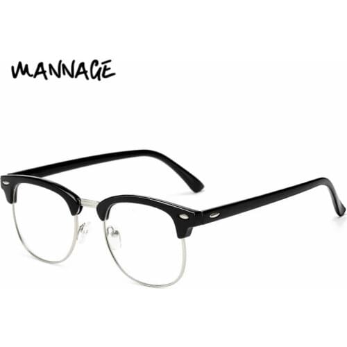 Fashion Half Metal Eyeglasses Round Flat Mirror Optical Spectacles Clear Lenses Glasses Women Men Myopia Eye Glasses Frame