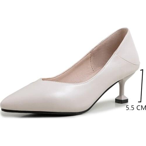 New beige Black Shoes Ladies Pointed head Med Heels Casual Working Shoes Female Shoes Women Party Shoes Wedding 2020