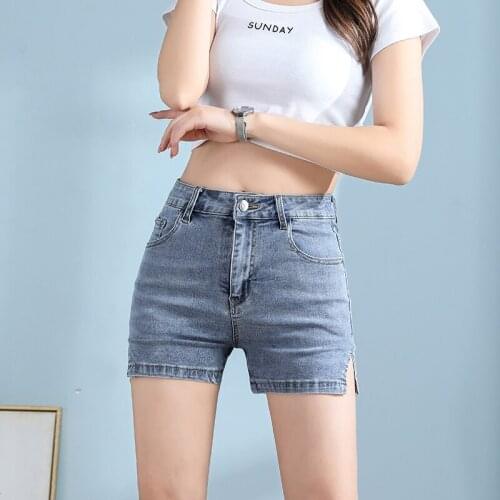Split Mini Skinny Slim Denim Shorts Ladies Peach Hip Sexy Low Waist Korean Casual Streetwear Quality Jeans Summer New Arrival