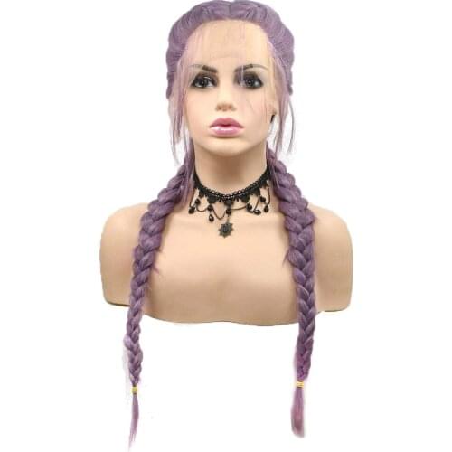 Upgrade Lavender/Purple Double Braided Wigs Handmade Middle Part Synthetic Lace Front Braided Wigs for Women Braided Lace Wigs