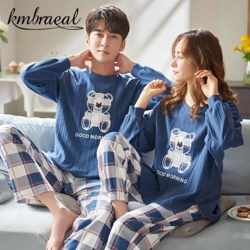 Couple Pajamas Long-sleeved Women In The Spring and Autumn Cotton Ins Wind Outside Leisure Can Wear Household To Take Plus-size