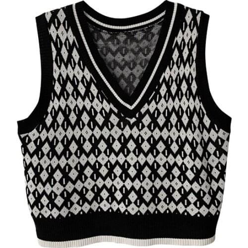 PERHAPS U Women Vest Sweater V Neck Knitted Pullover Sleeveless Spring Autumn M0486