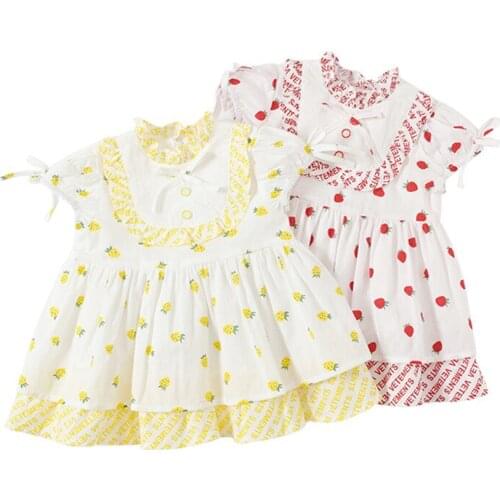 Little Girls Short Sleeve Princess Style Pineapple 100% Cotton A-line Layer Dresses Casual Breathable and Cool Summer Dresses