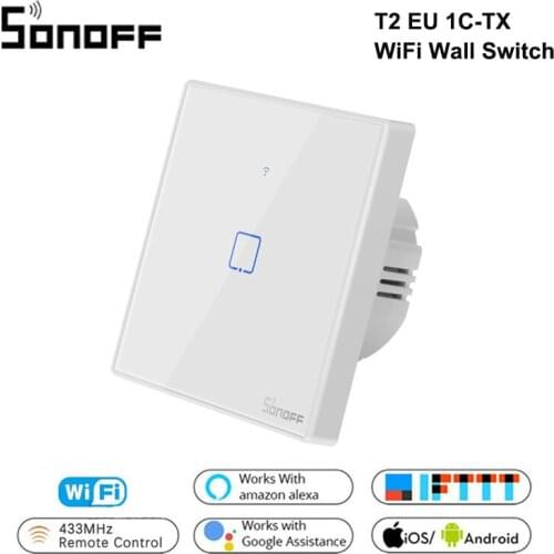 Sonoff T2 EU 1C TX Smart Wifi Wall Touch Switch Smart Home With Border 433 RF/Voice/APP/Touch Control Work With Google Alexa