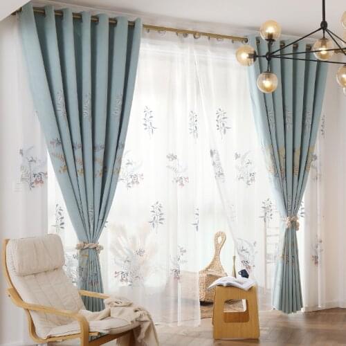 Modern Simple Solid Color Embroidered Curtains for Living Room and Bedroom Left and Right Biparting Open Living Room Curtain